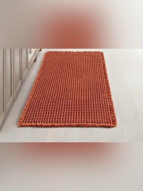 MIULEE Orange Waffle Bath Mat – Boho Style, Non-Slip, Washable, Super-Absorbent